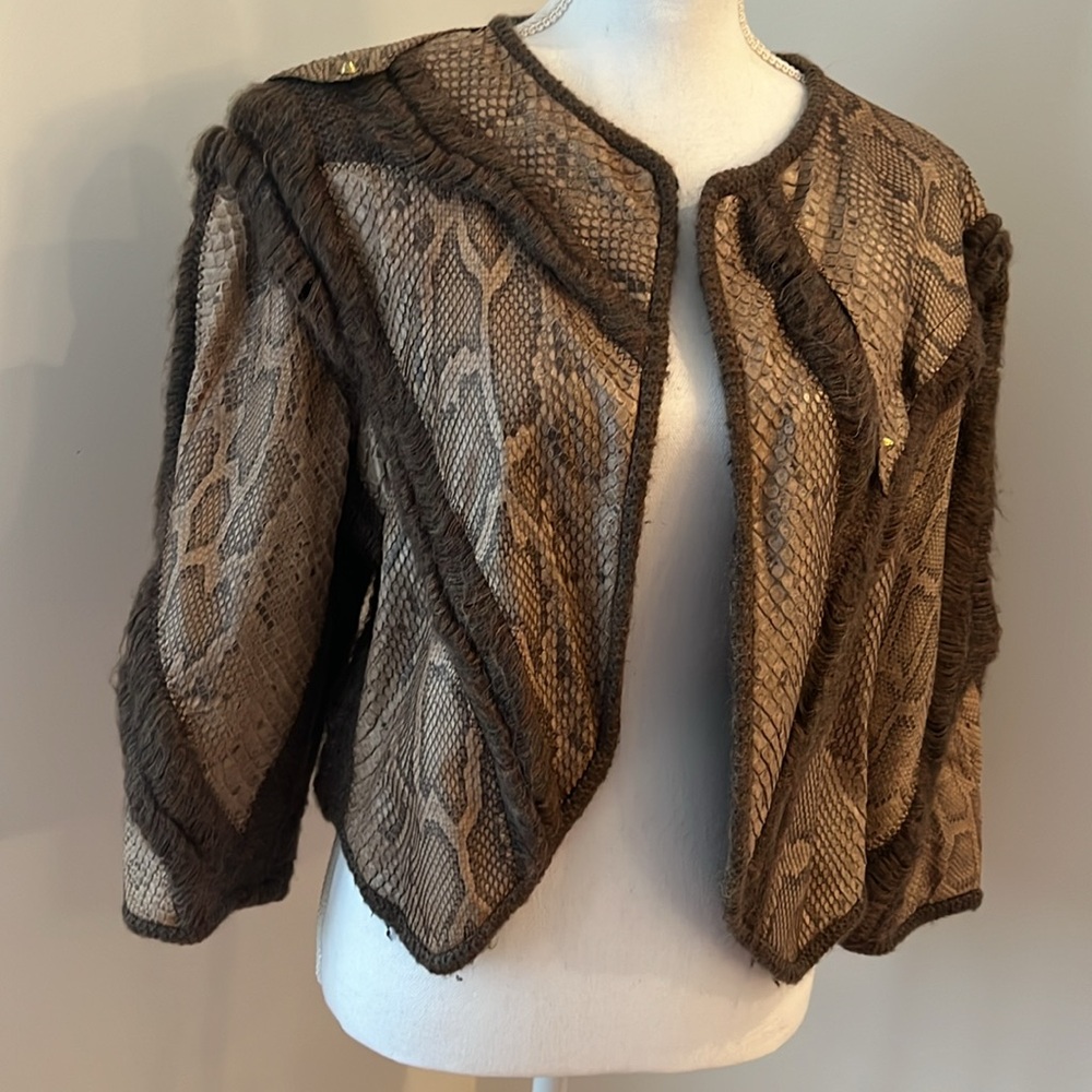 Brown Real Python Jacket With Knit 3/4 Sleeve - image 3